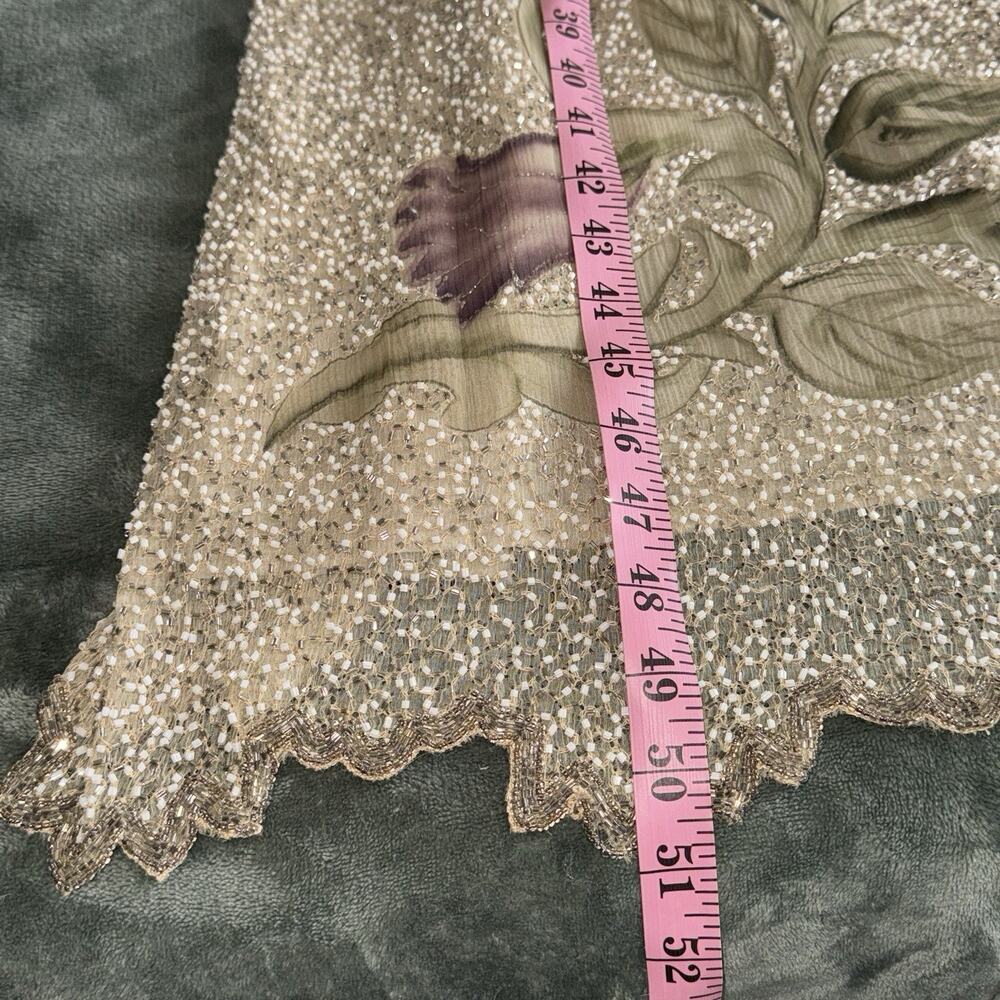 VTG Laurence Kazar Ivory Beaded Size 10 Full Length Mother of Bride Dress Silk - Picture 8 of 11
